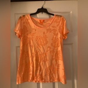 Size Medium Orange Burnout Shirt with Flowers (Joe Fresh)